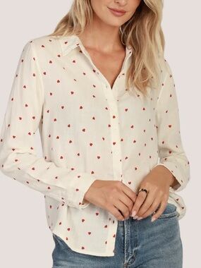 Heart Print Cotton Button Down Shirt